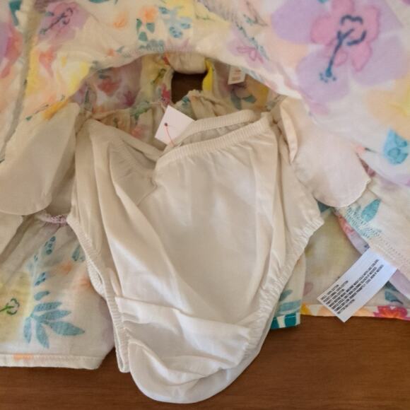 Cat & Jack Baby Girls Beige Tropical Floral Gauze Spaghetti Strap Dress size 18M - Picture 2 of 6